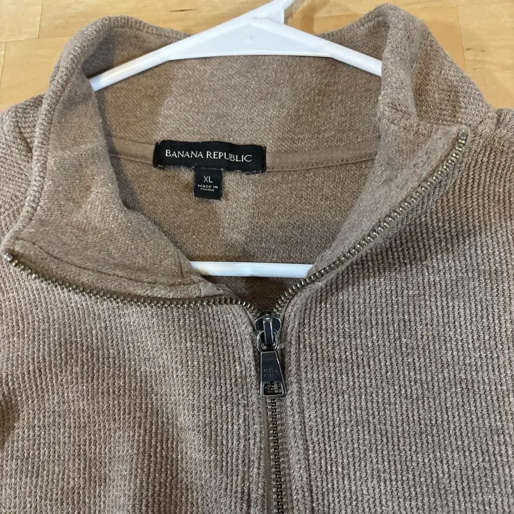 Banana Republic Men's Tan Textured Quarter Zip Pullover Sweater Size XL Soft
